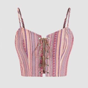 CIDER Tribal print lace up crop top size small